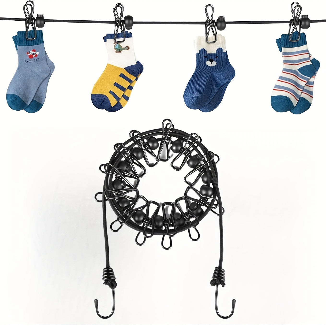 NNETM Camping Clothes Drying Rope with 12 Clips