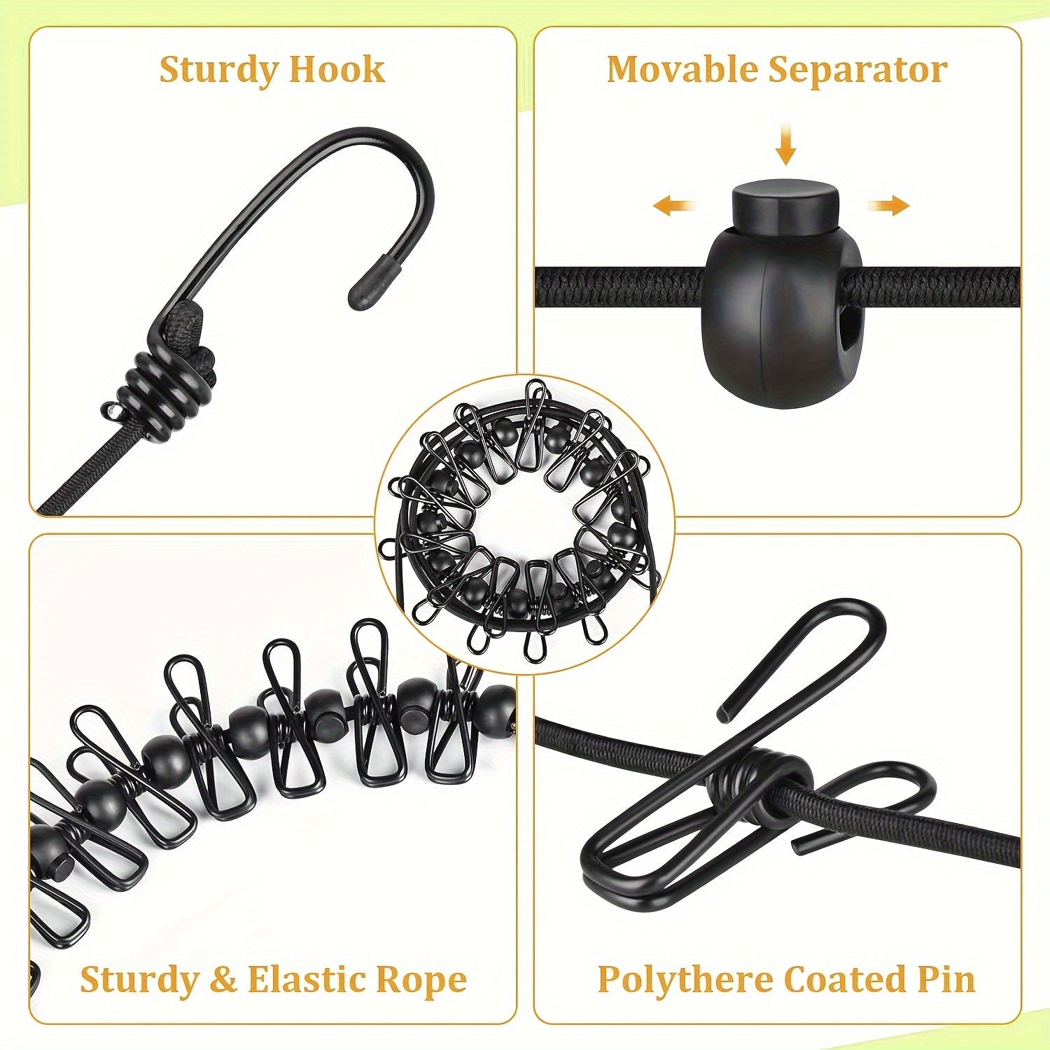 NNETM Camping Clothes Drying Rope with 12 Clips