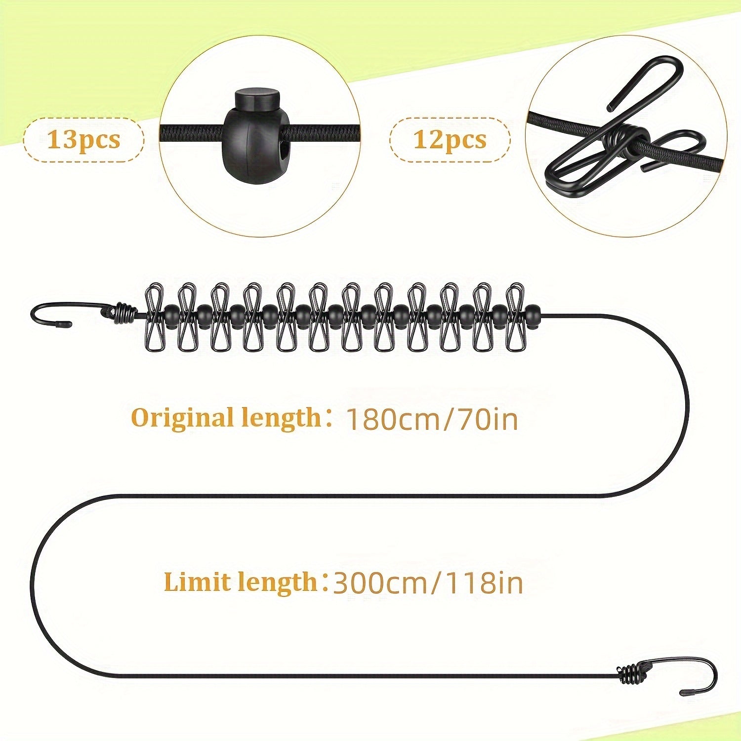 NNETM Camping Clothes Drying Rope with 12 Clips