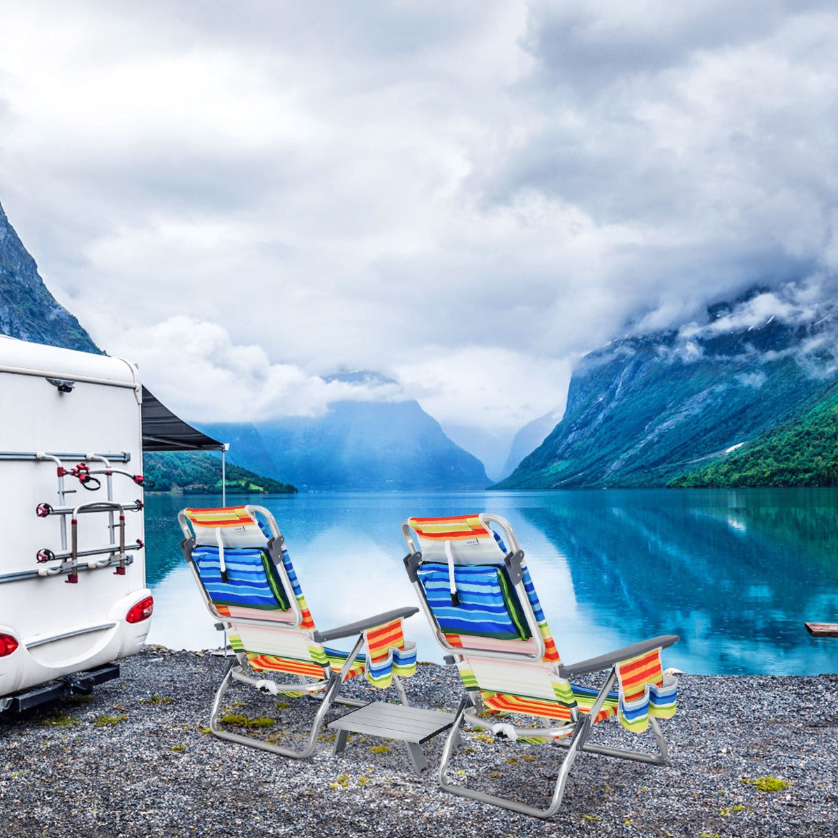 NNECW Portable Camping Chairs with 5 Adjustable Positions for Lawn/Poolside-Yellow