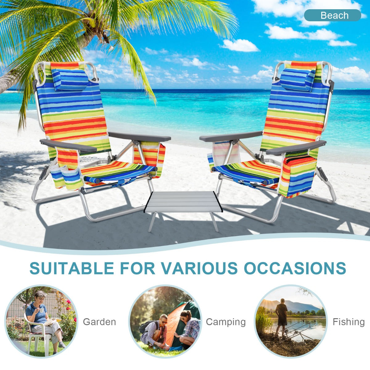 NNECW Portable Camping Chairs with 5 Adjustable Positions for Lawn/Poolside-Yellow