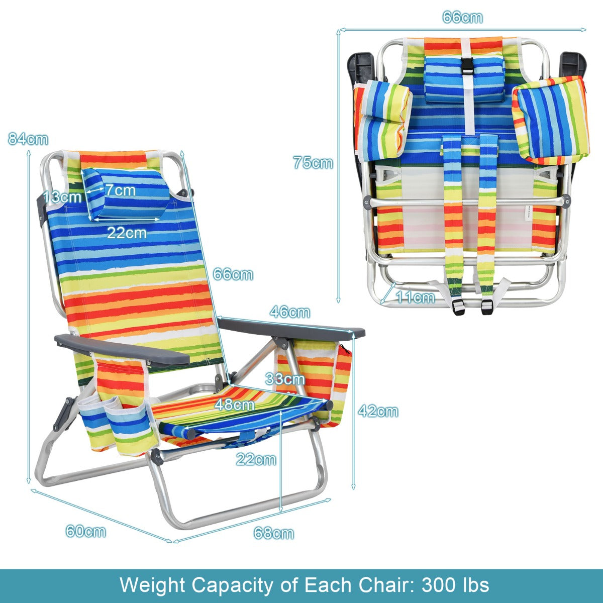 NNECW Portable Camping Chairs with 5 Adjustable Positions for Lawn/Poolside-Yellow